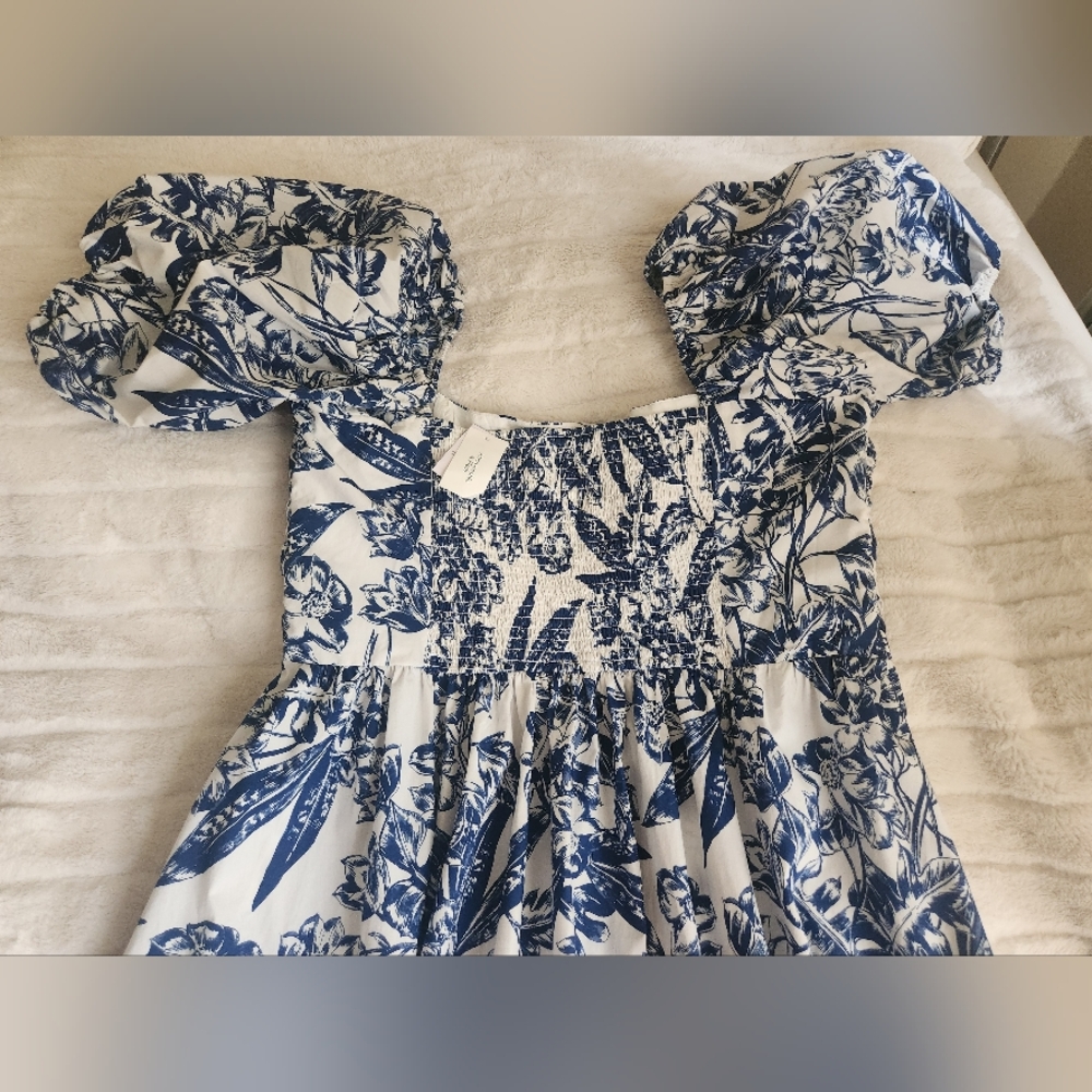 ABERCROMBIE Emerson Poplin Puff Sleeve Midi Dress Whitefloral/blue. NO L… - Picture 14 of 15